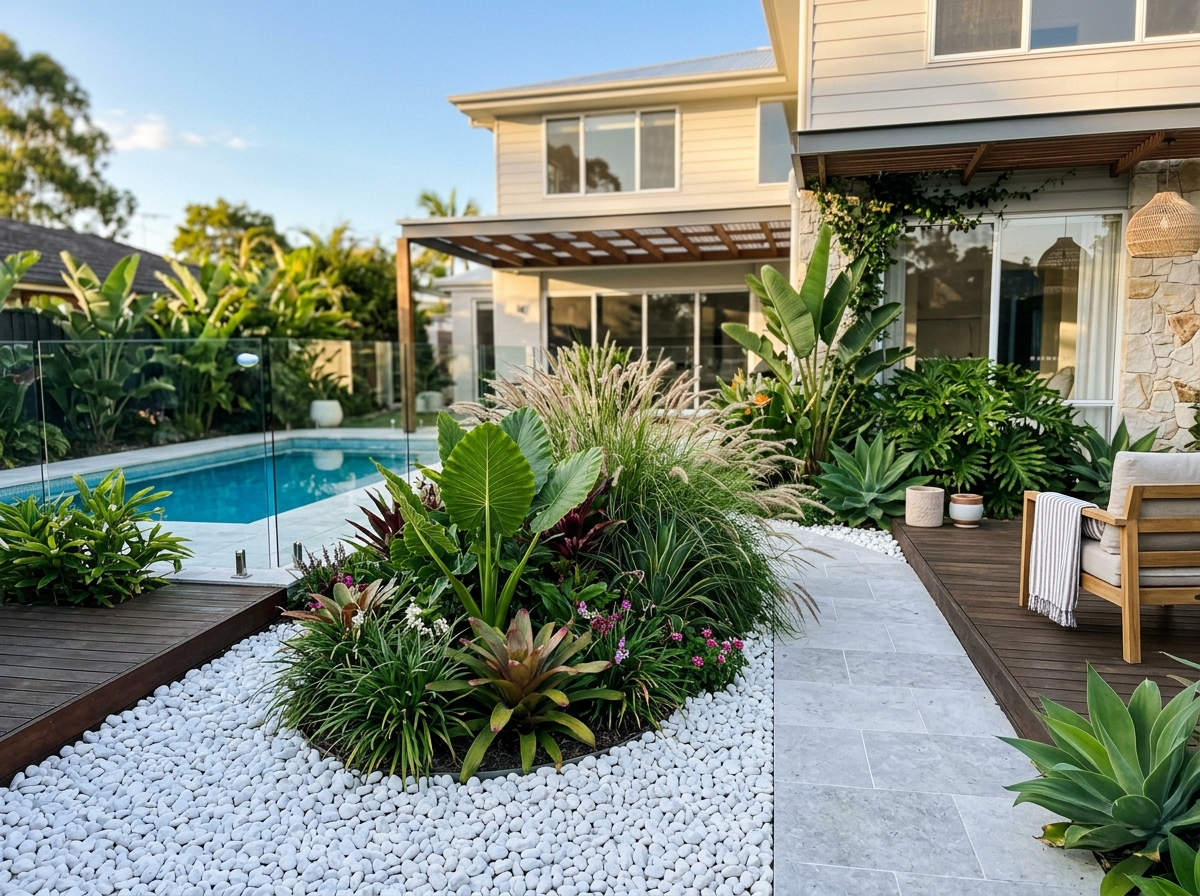 Decorative pebbles in a Sydney garden